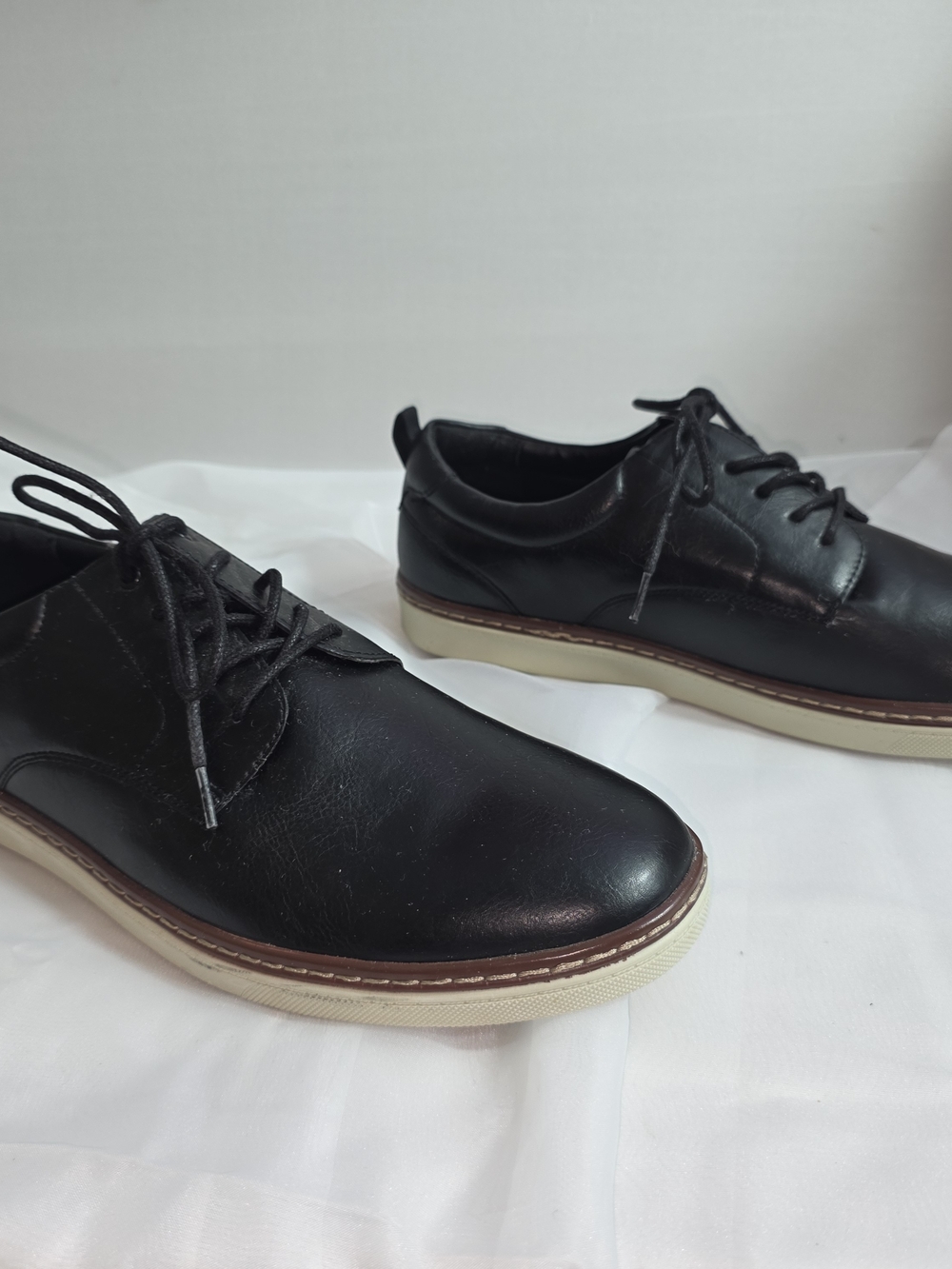 Alfani Black Leather Lace-Up Derby with Cream Sole